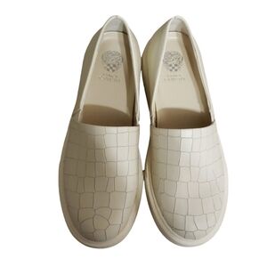 Vince Camuto Slip On Sneakers Loafers Runners Leather Croc Texture Shoes Cream 8